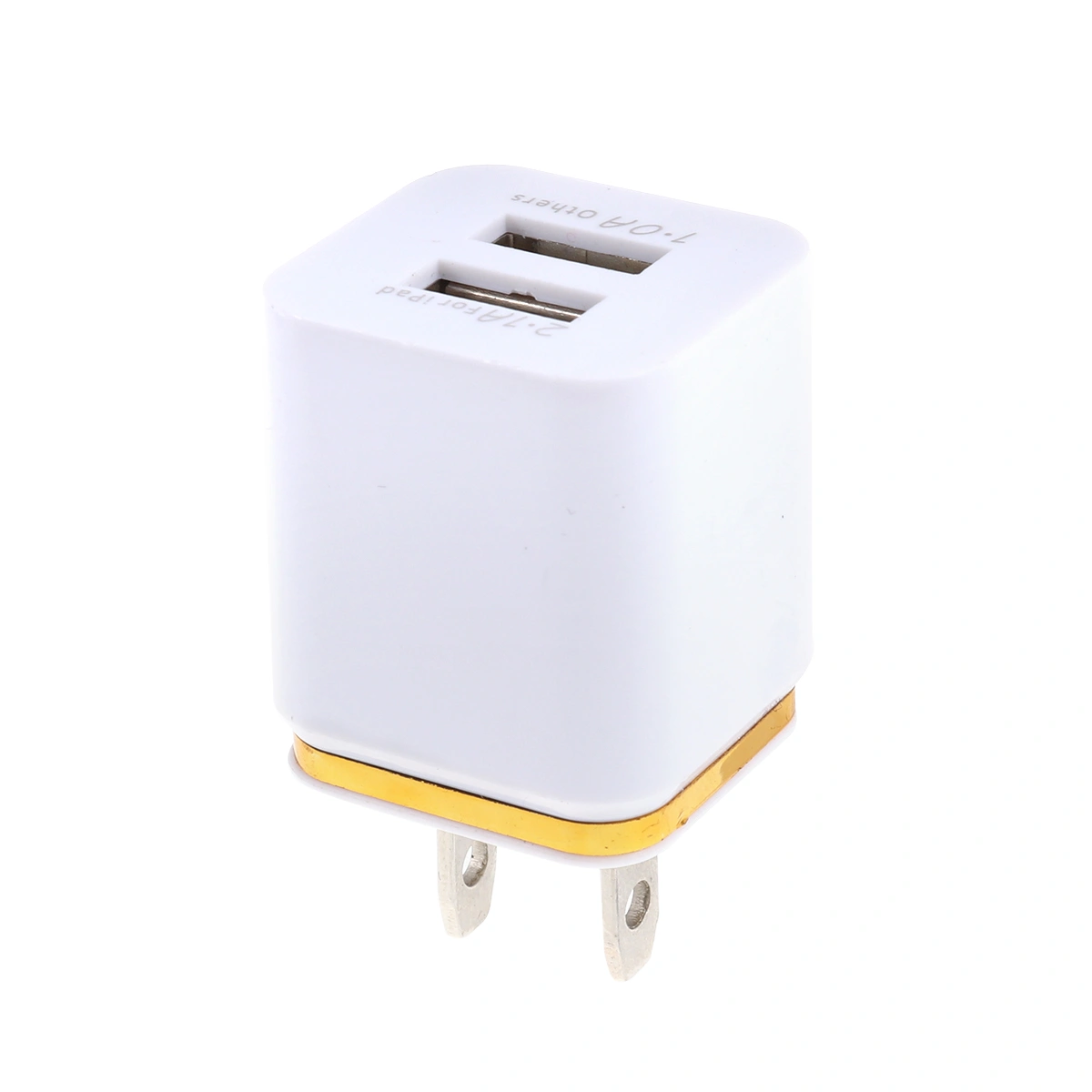 Dual USB Charger 2.1A Home Travel Rapid USB Power Adapter Charger Plug for Smart Phone with US Plug (Golden Edge)