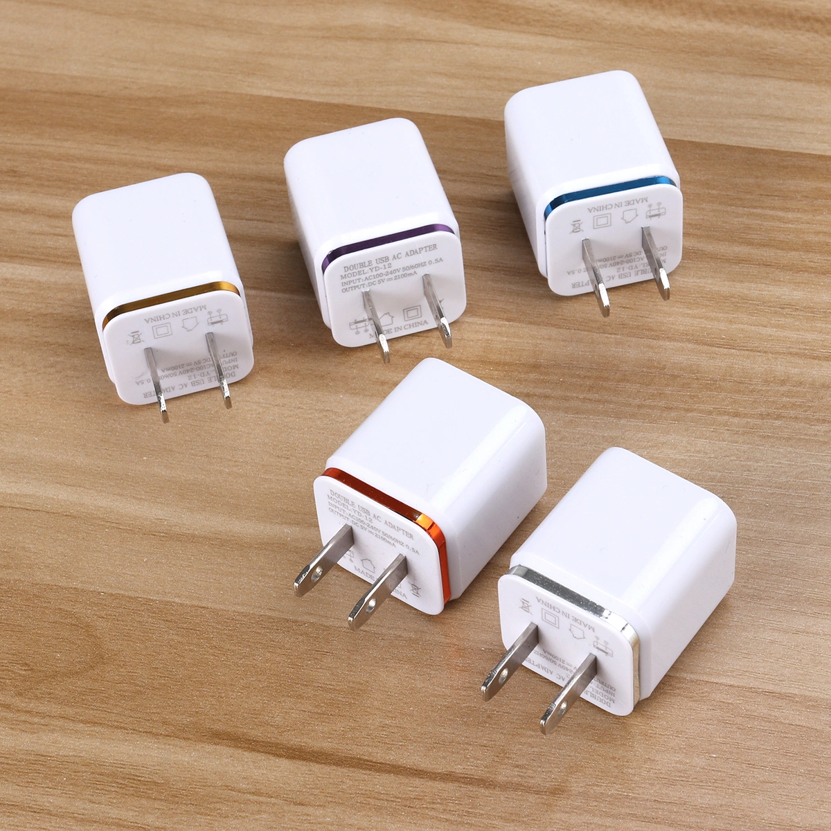 Dual USB Charger 2.1A Home Travel Rapid USB Power Adapter Charger Plug for Smart Phone with US Plug (Golden Edge)