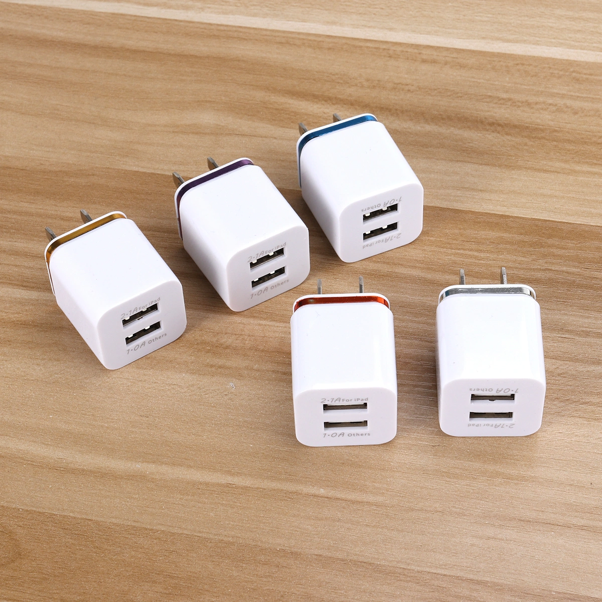 Dual USB Charger 2.1A Home Travel Rapid USB Power Adapter Charger Plug for Smart Phone with US Plug (Golden Edge)