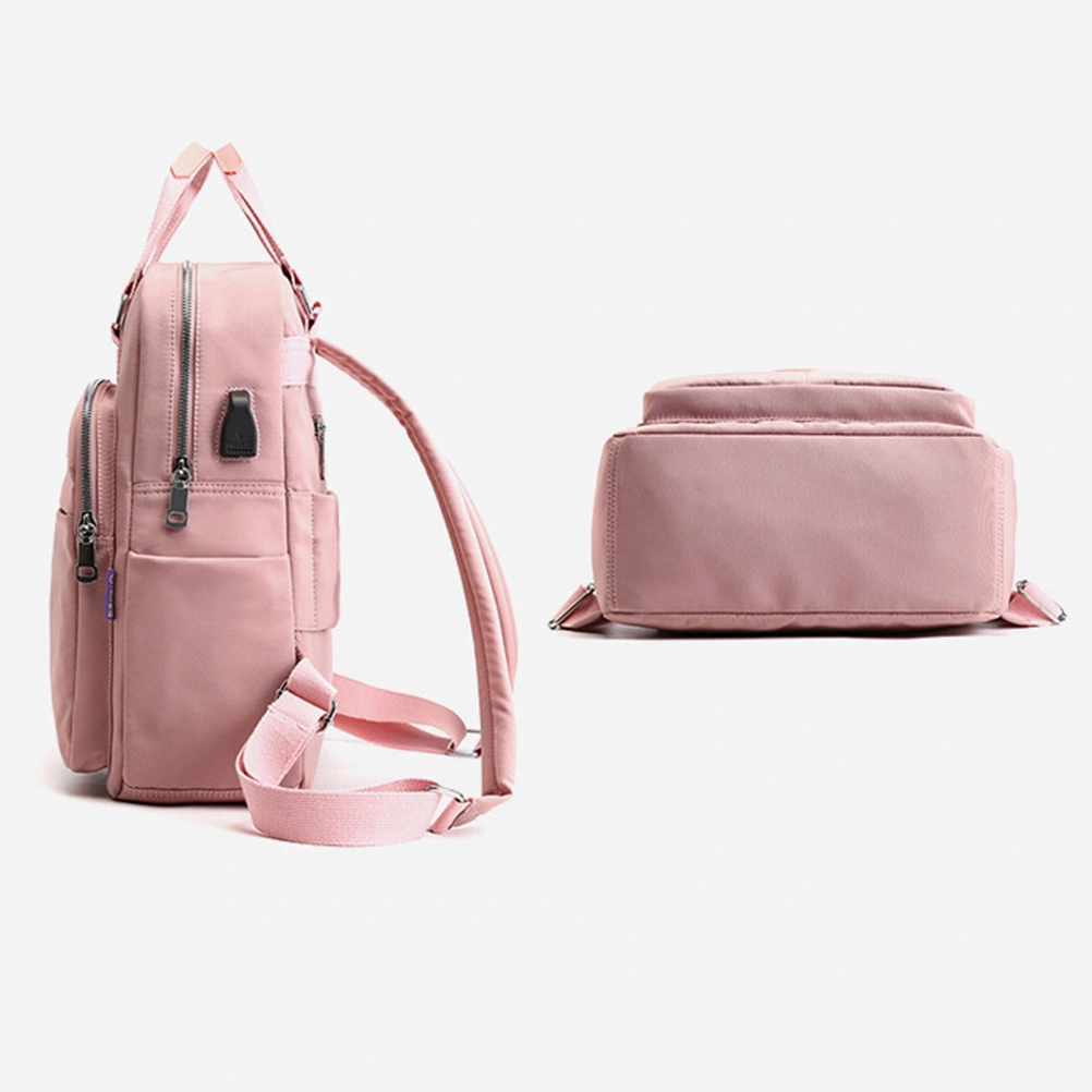 Casual Backpack USB Charging Computer Pack High Capacity Shoulder Bag for Man Woman (Light Pink)