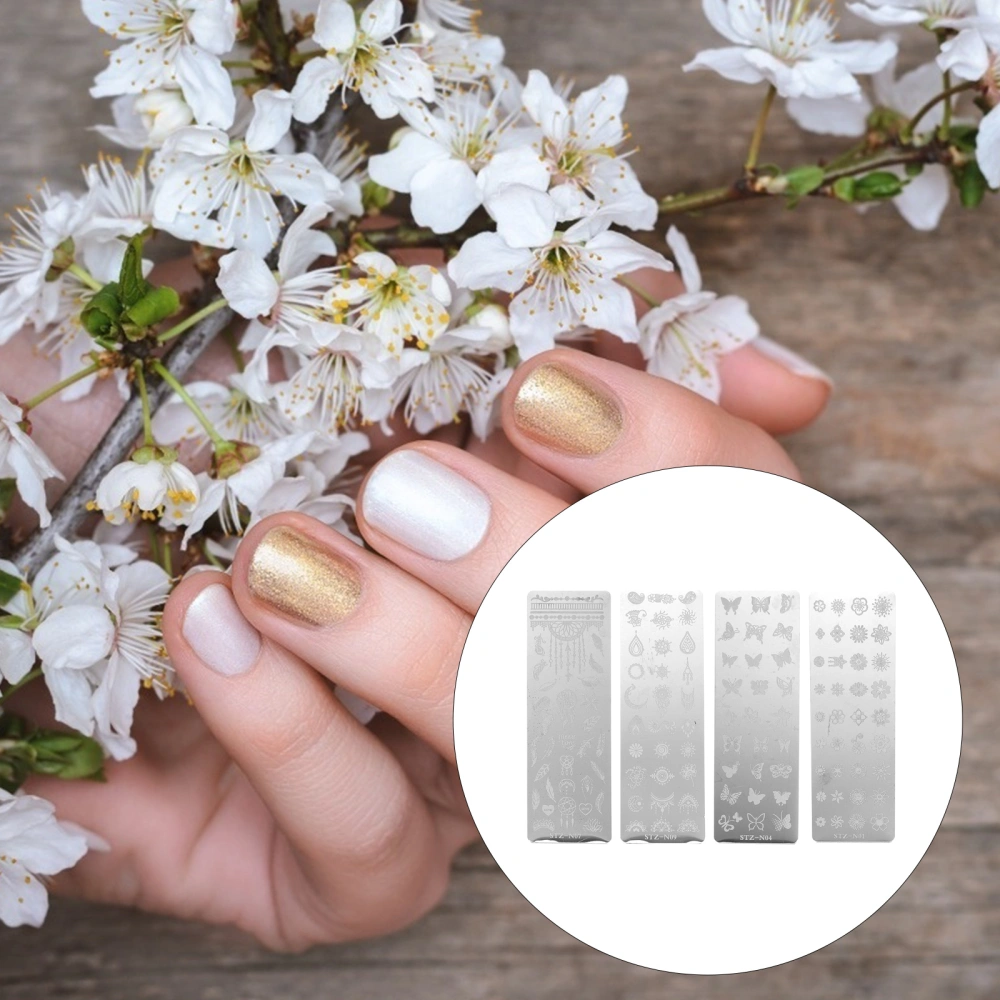 4 Sheets Nail Art Flower Templates DIY Nail Stamping Plates Manicure Tools