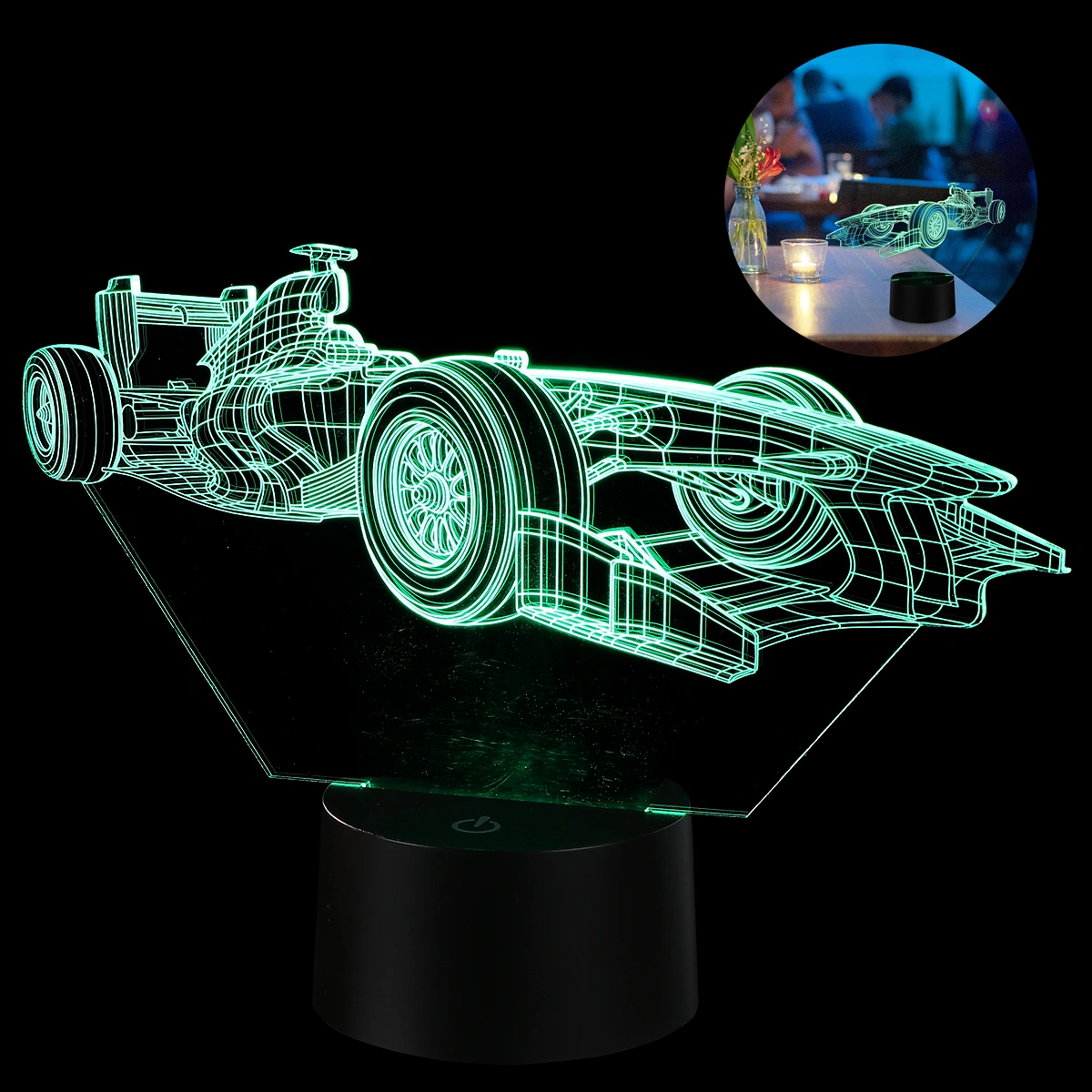 Car Shaped Lamp Colorful 3D Lamp Acrylic Funny Durable Beautiful LED USB Touched Lamp (Dual-Use Style, Without Battery)