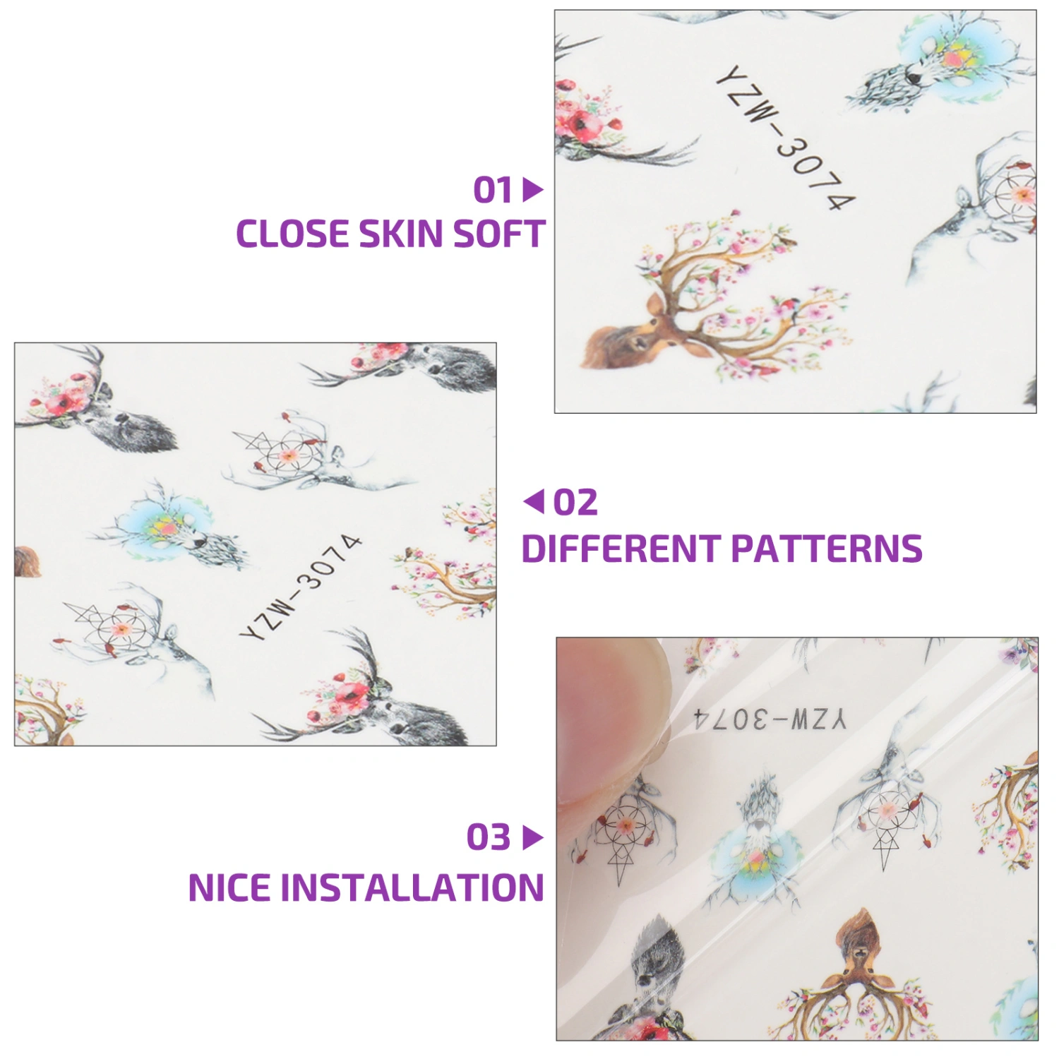 10PCS Christmas Color Manicures Stickers Deer Nail Stickers for Festival Gathering Party Club