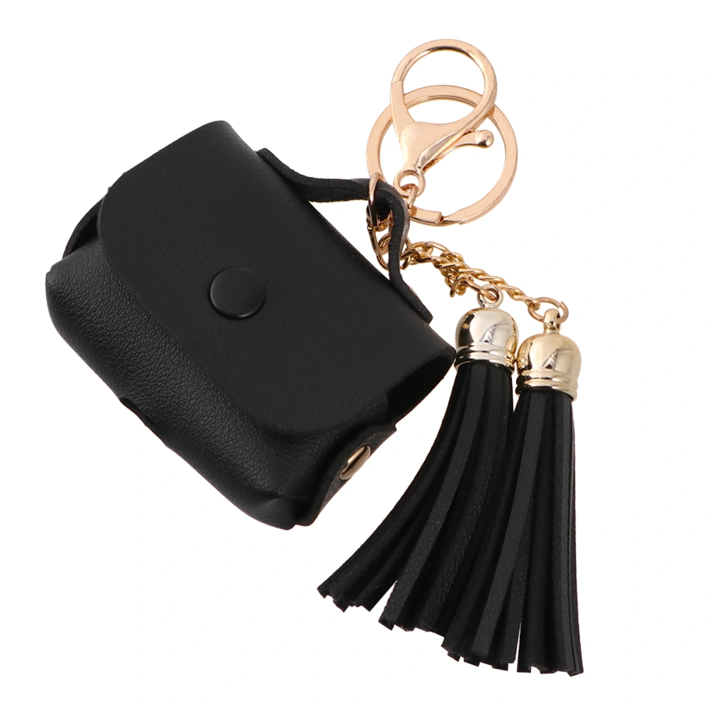 1pc Leather Wireless Earphone Protective Case Earphone Shell Cover Compatible for AirPods Pro 3 (Cover + Tassel Black)