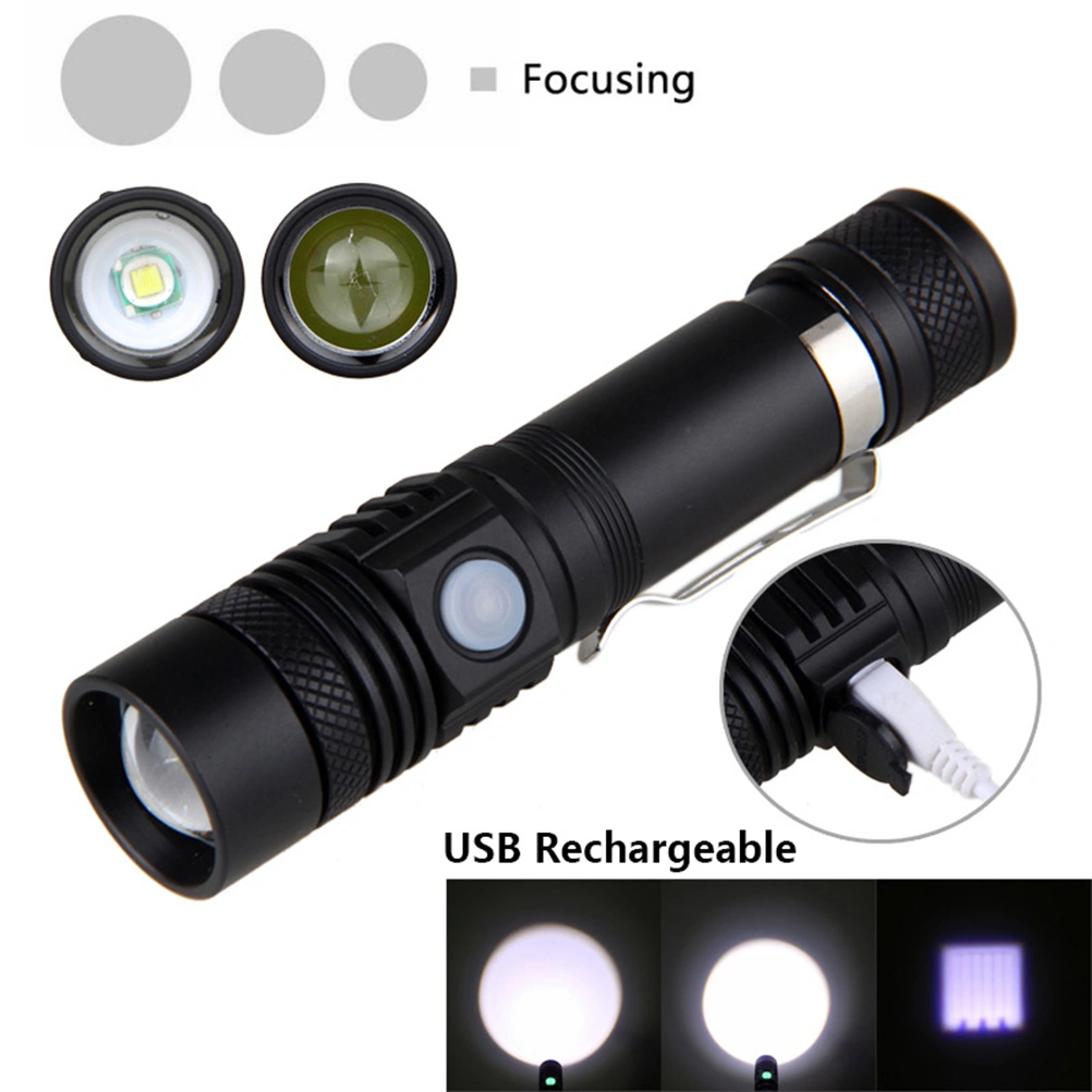 1pc USB Charge Zoom Flashlight LED Super Bright Torch for Outdoor Camping Hiking Fishing