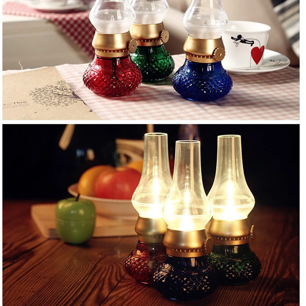 Creative Retro Simulation Kerosene Lamp 0.3W LED Charging Lamp Blowing Control Night Light Bedroom Bedside Desktop Lamp (Yellow Light Color, Green)