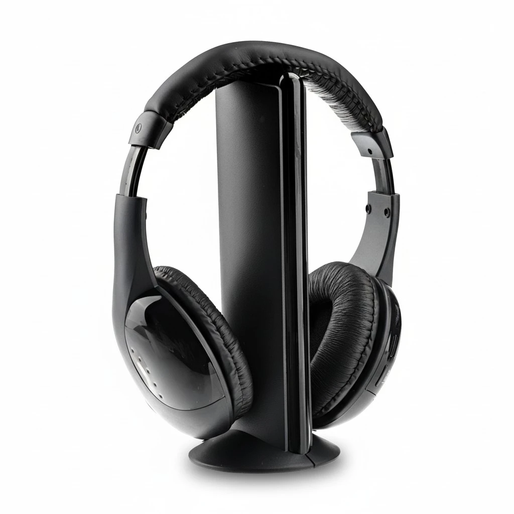 MH2001 5-in-1 Hi-Fi S-XBS Wireless Headphone with FM Radio & Wireless Monitoring for TV /PC /MP3 /CD /DVD (Black)