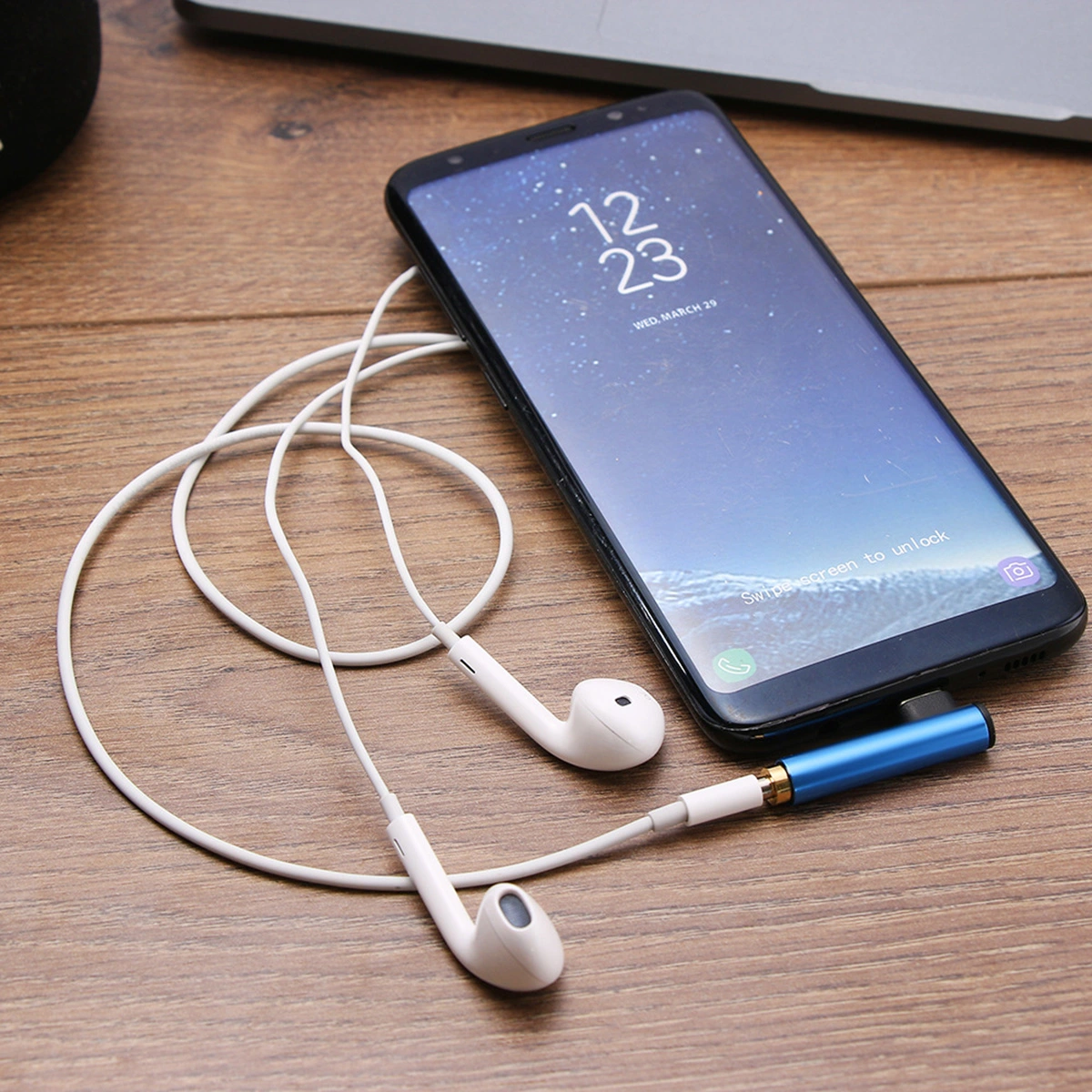 Type-C Earphone Adapter Type C male to 3.5mm Female Audio Stereo Earphone Converter (Blue)