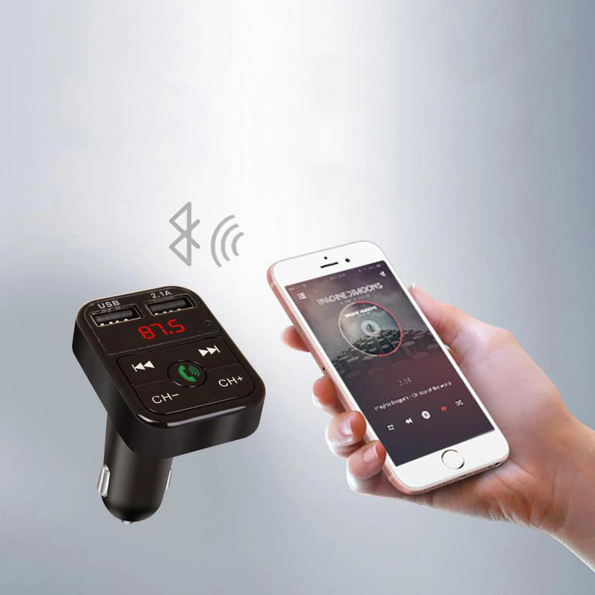 12V-24V Auto Car Dual USB Charger Adapter Splitter Converter FMTF Music Player Car Voltage Diagnose Display (Black)