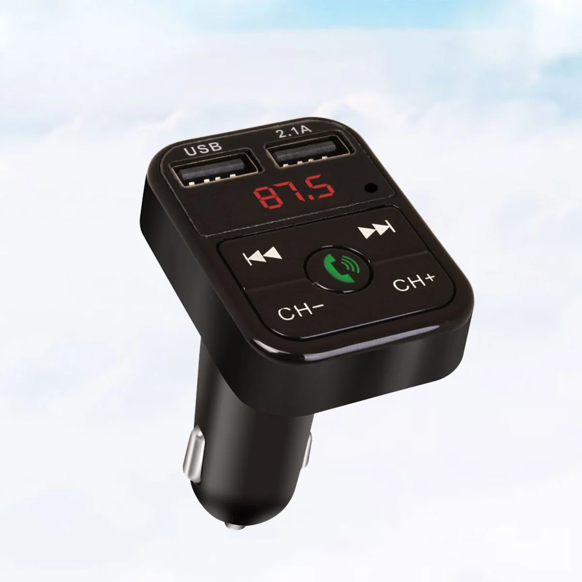 12V-24V Auto Car Dual USB Charger Adapter Splitter Converter FMTF Music Player Car Voltage Diagnose Display (Black)