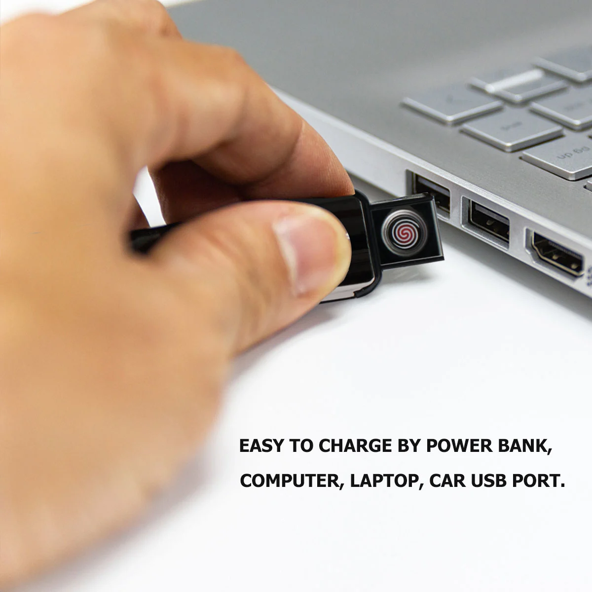 1pc Windproof USB UP Push Type Rechargeable Cigarette Lighter Electric Flameless Lighter Cigar Lighter (Black)