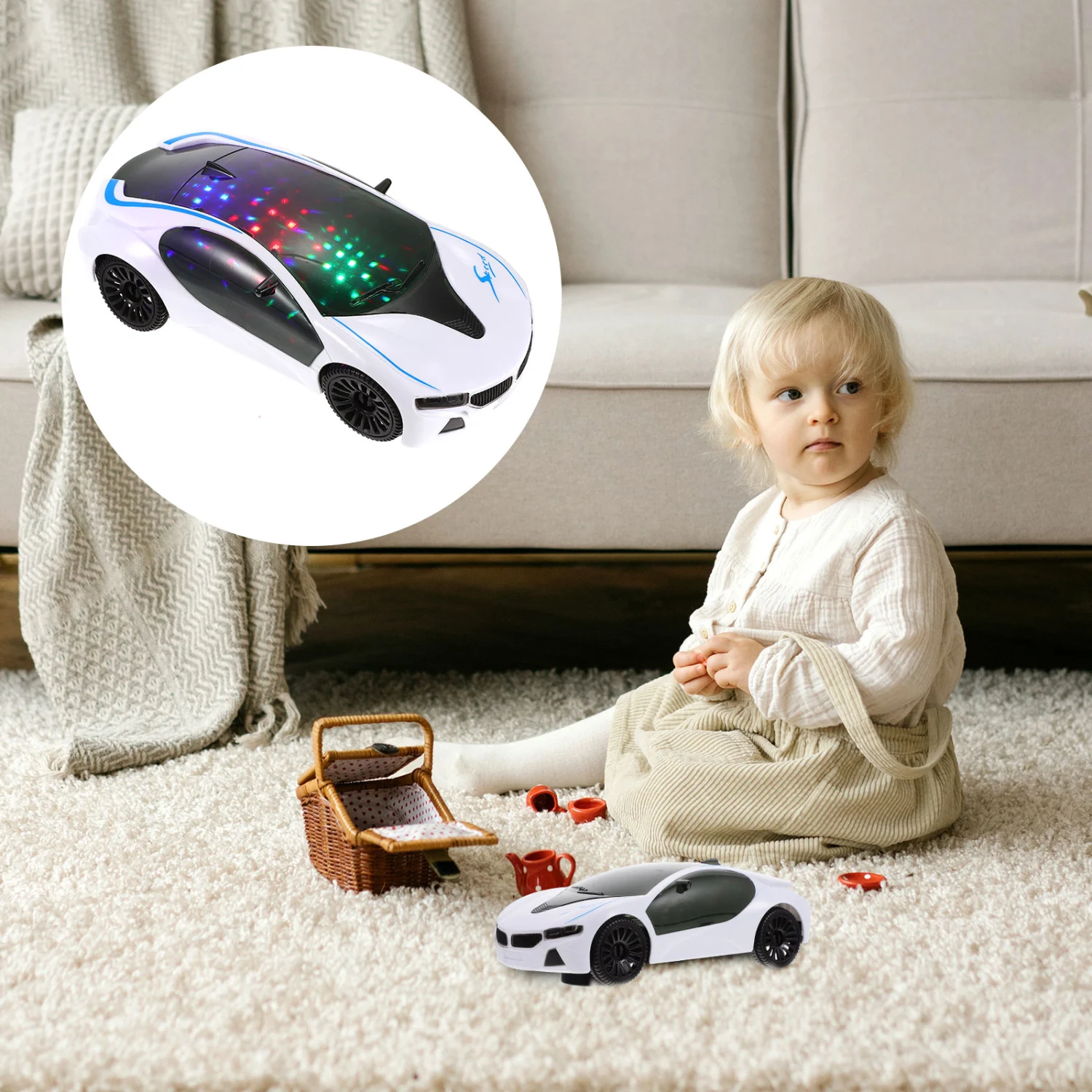 1pc Electric Universal 3D Car Toy Children Mini Car Toy without Battery