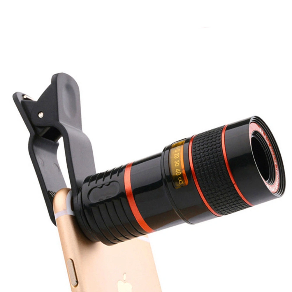 12X Universal Monocular Zoom Optical Cell Phone Lens Observing Survey Telephoto Lens with Patch for Smartphone (Black)