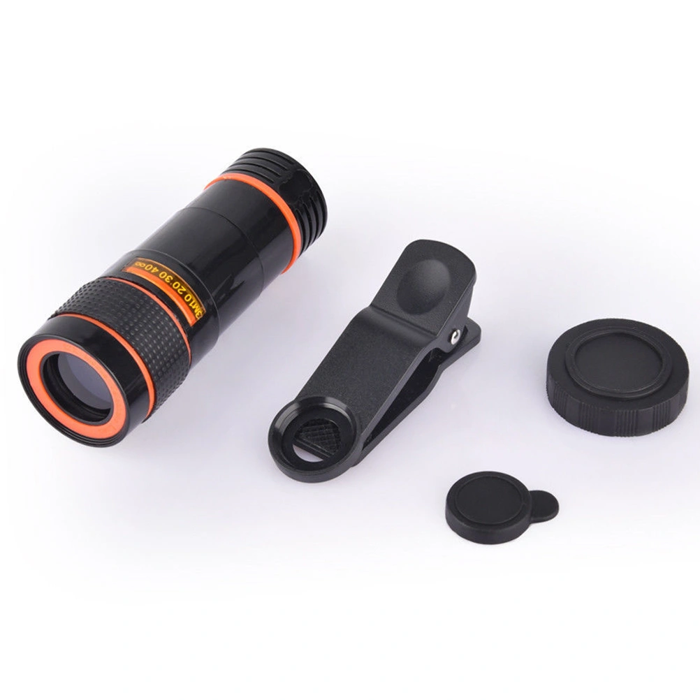 12X Universal Monocular Zoom Optical Cell Phone Lens Observing Survey Telephoto Lens with Patch for Smartphone (Black)