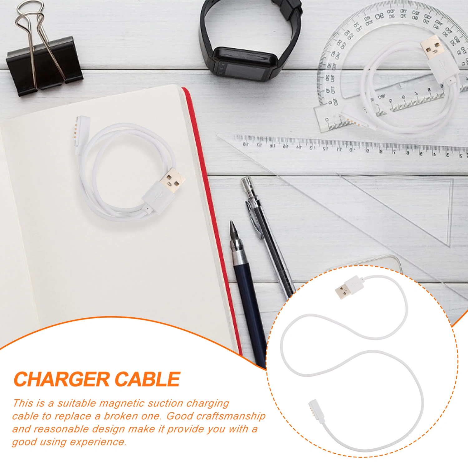 2Pcs 60CM Smart Watch Charging Cable 4 Pin Magnetic Suction USB Charging Cable