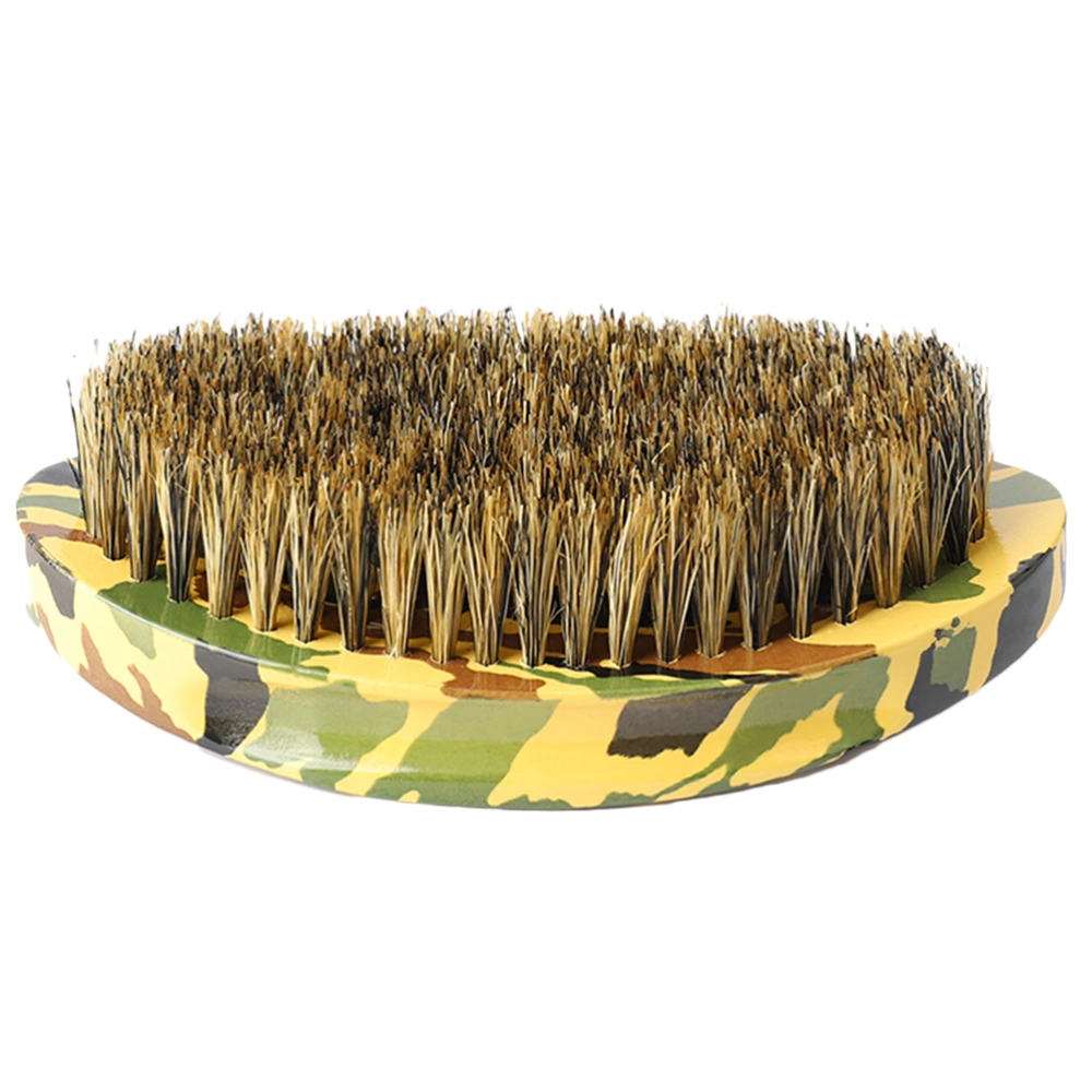 1PC Camouflage Beard Brush Curved Handle Bristle Brush Portable Beard Styling Comb Practical Male Cleaning Tool for Home Salon (Green)