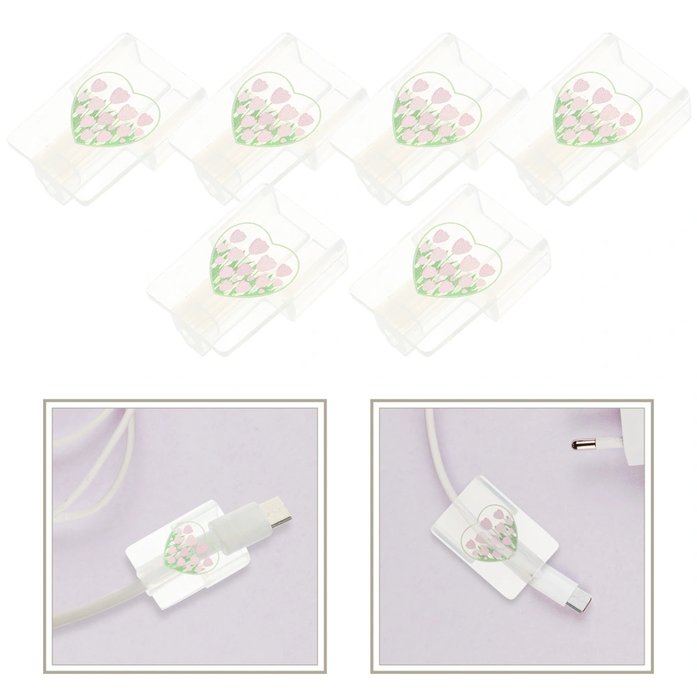 5pcs Transparent USB Cable Protectors Cute Tulip Pattern Charging Cable Saver