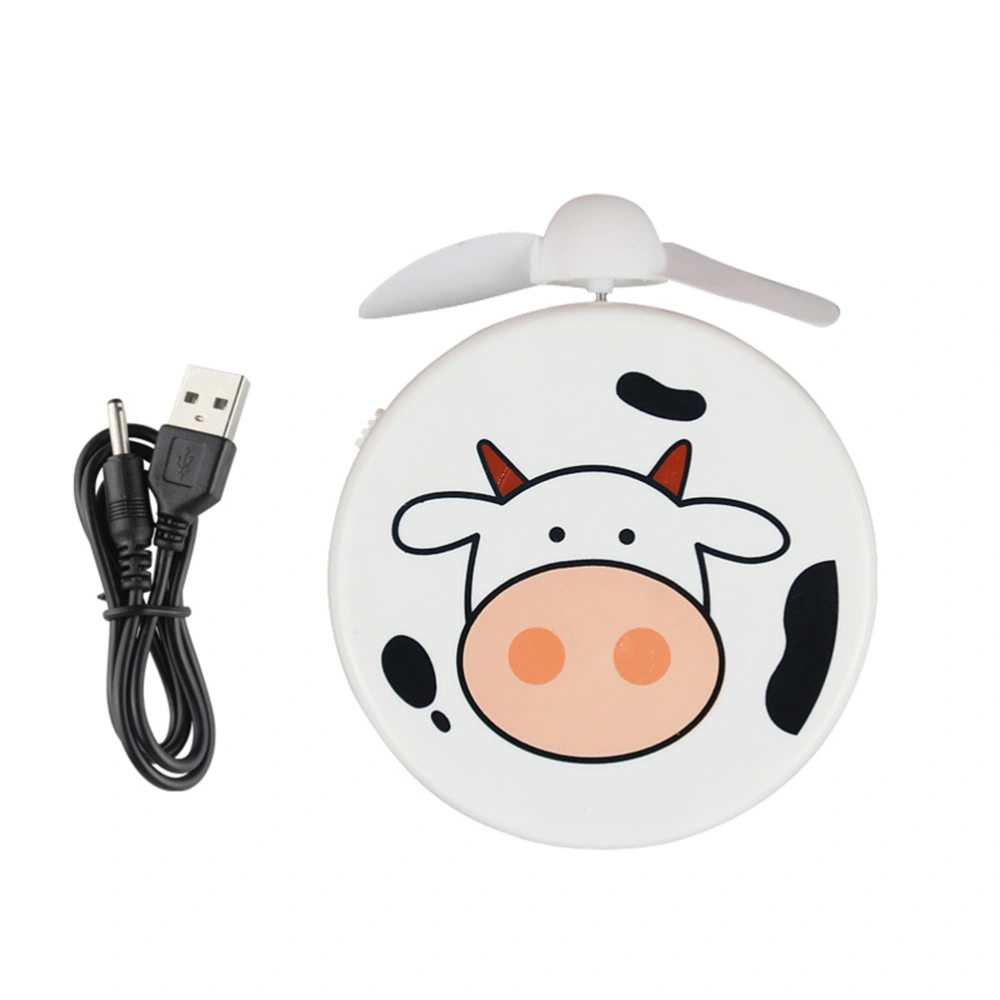 Adorable Mini Air Fan USB Charging Cartoon Ventilator Convenient Small Fan Portable Fan for Home Office School (Cow)