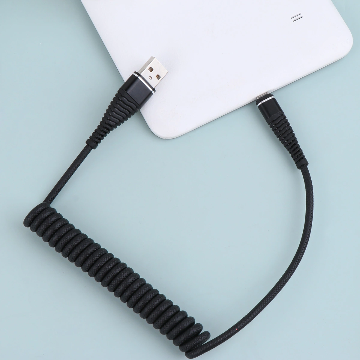 Telescopic Mobile Phone Charging Cable Portable Data Line Useful Data Transmission Charger for Android (Android, Black)