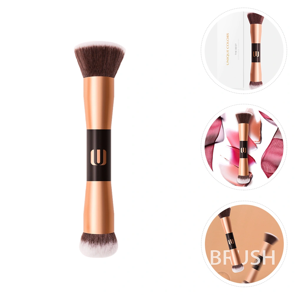 1Pc Double-end Portable Makeup Brush Women Loose Powder Blush Brush Rose Gold