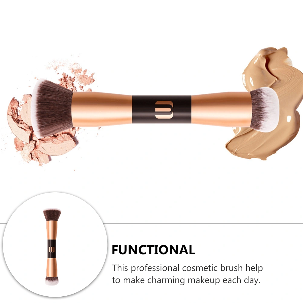 1Pc Double-end Portable Makeup Brush Women Loose Powder Blush Brush Rose Gold