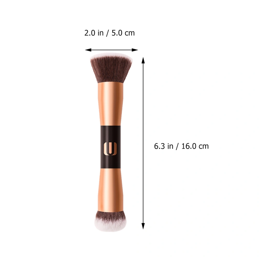 1Pc Double-end Portable Makeup Brush Women Loose Powder Blush Brush Rose Gold