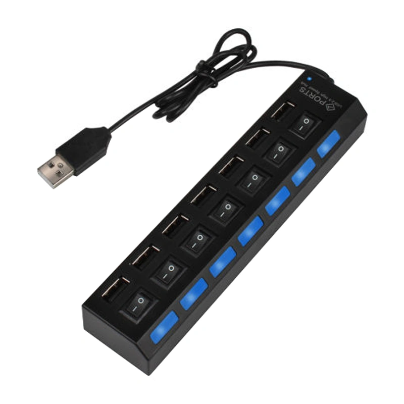 7-Port USB 2.0 Multi Charger Hub with High Adapter ON/OFF Switch for Laptop PC (Black)