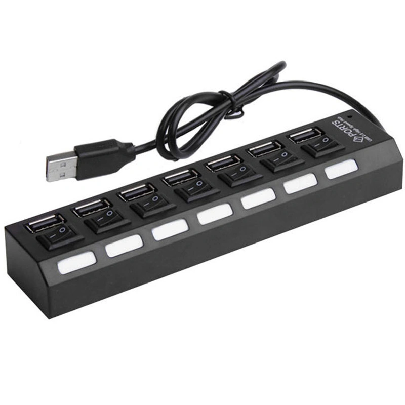 7-Port USB 2.0 Multi Charger Hub with High Adapter ON/OFF Switch for Laptop PC (Black)