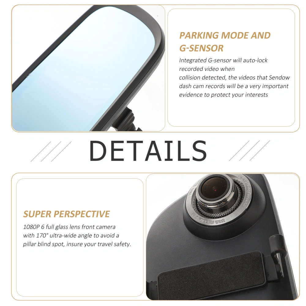 7 Inch Car Video Camera Driving Recorder DVR with 170°Wide Angle Lens and G-Sensor for Vehicles Front and Rear View Mirror