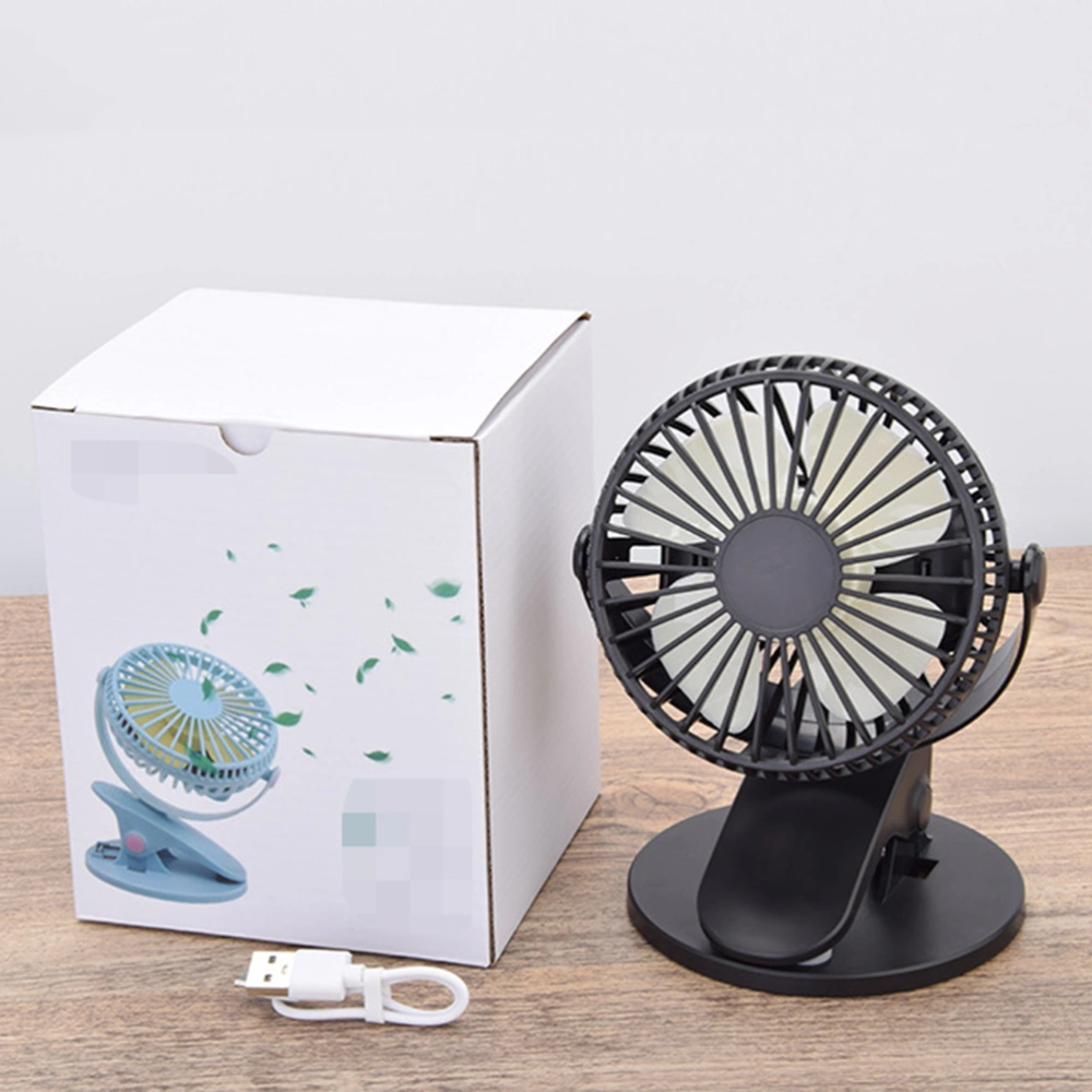 USB Rechargeable Desktop Handheld Fan with Clip Adjustable Electric Fan for Home Office Car (Black)