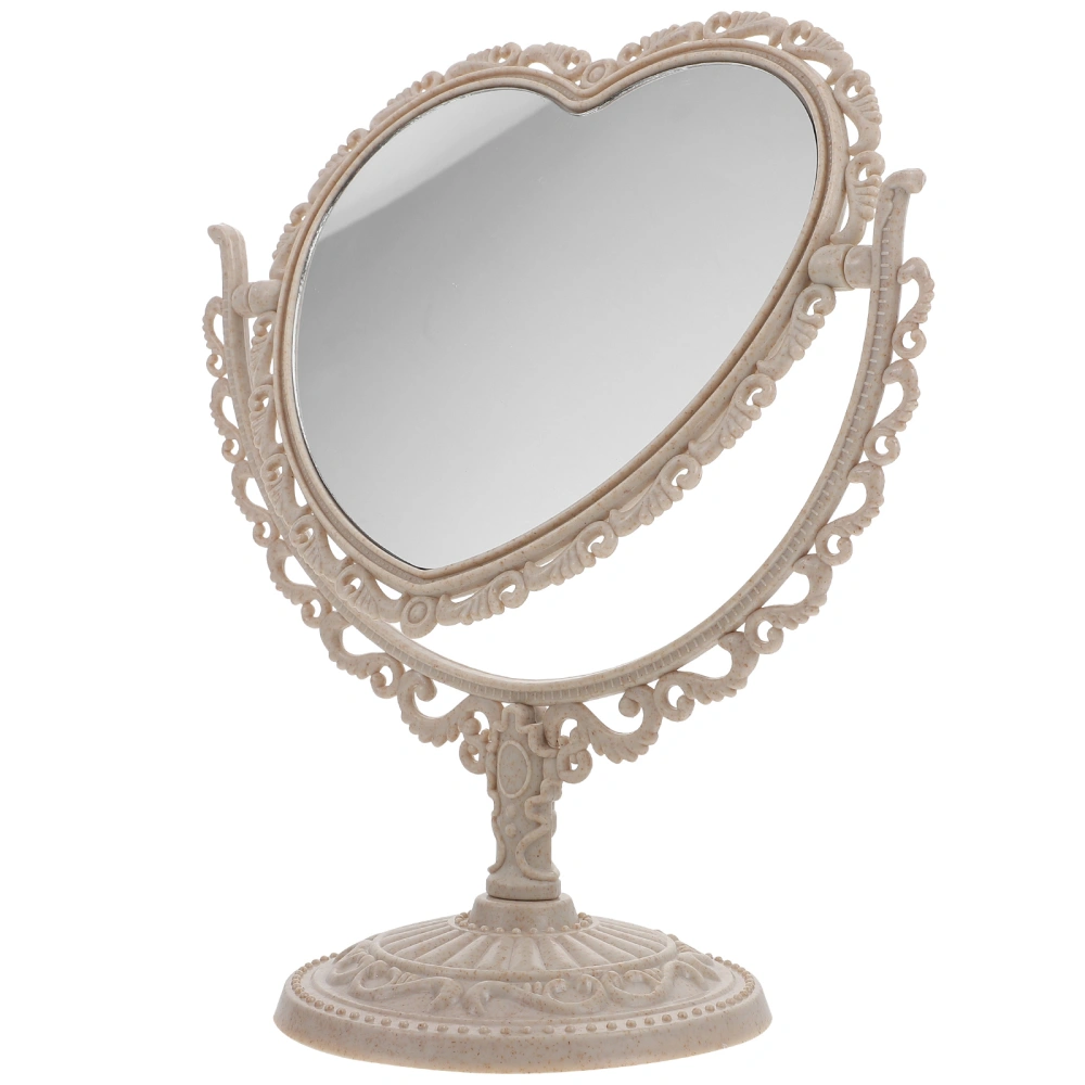 Vintage Desktop Makeup Mirror Creative Heart Shaped Mirror Rotatable Mirror