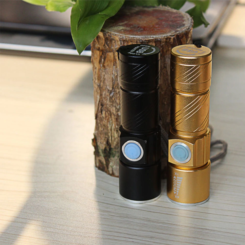 Mini LED Glare Flashlight USB Rechargeable Torch Portable Ultra Bright Flashlight Long-range Illumination Zoom Small Flashlight for Camping Hiking Golden