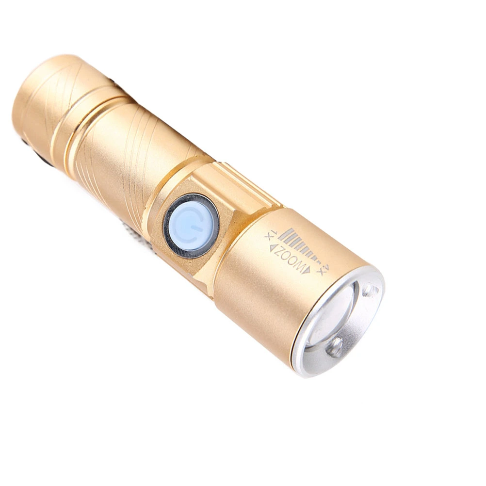 Mini LED Glare Flashlight USB Rechargeable Torch Portable Ultra Bright Flashlight Long-range Illumination Zoom Small Flashlight for Camping Hiking Golden