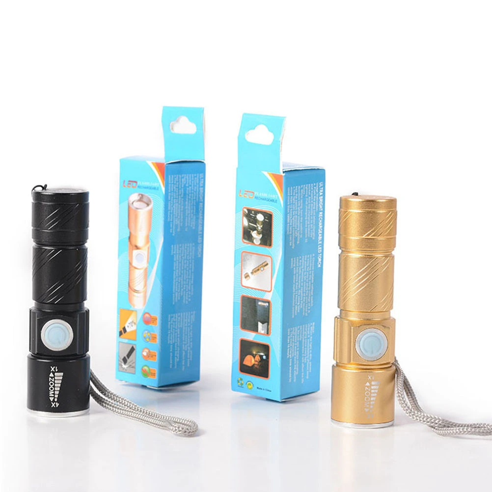 Mini LED Glare Flashlight USB Rechargeable Torch Portable Ultra Bright Flashlight Long-range Illumination Zoom Small Flashlight for Camping Hiking Golden