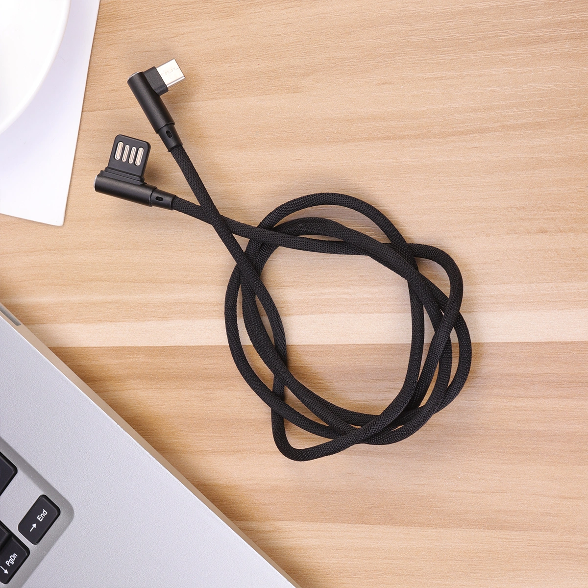 1m 90 Degree Elbow Data Cable Type C Cable Charging Cable USB C Mobile Phone Braided Charger Cord for Smart Phone (Black)
