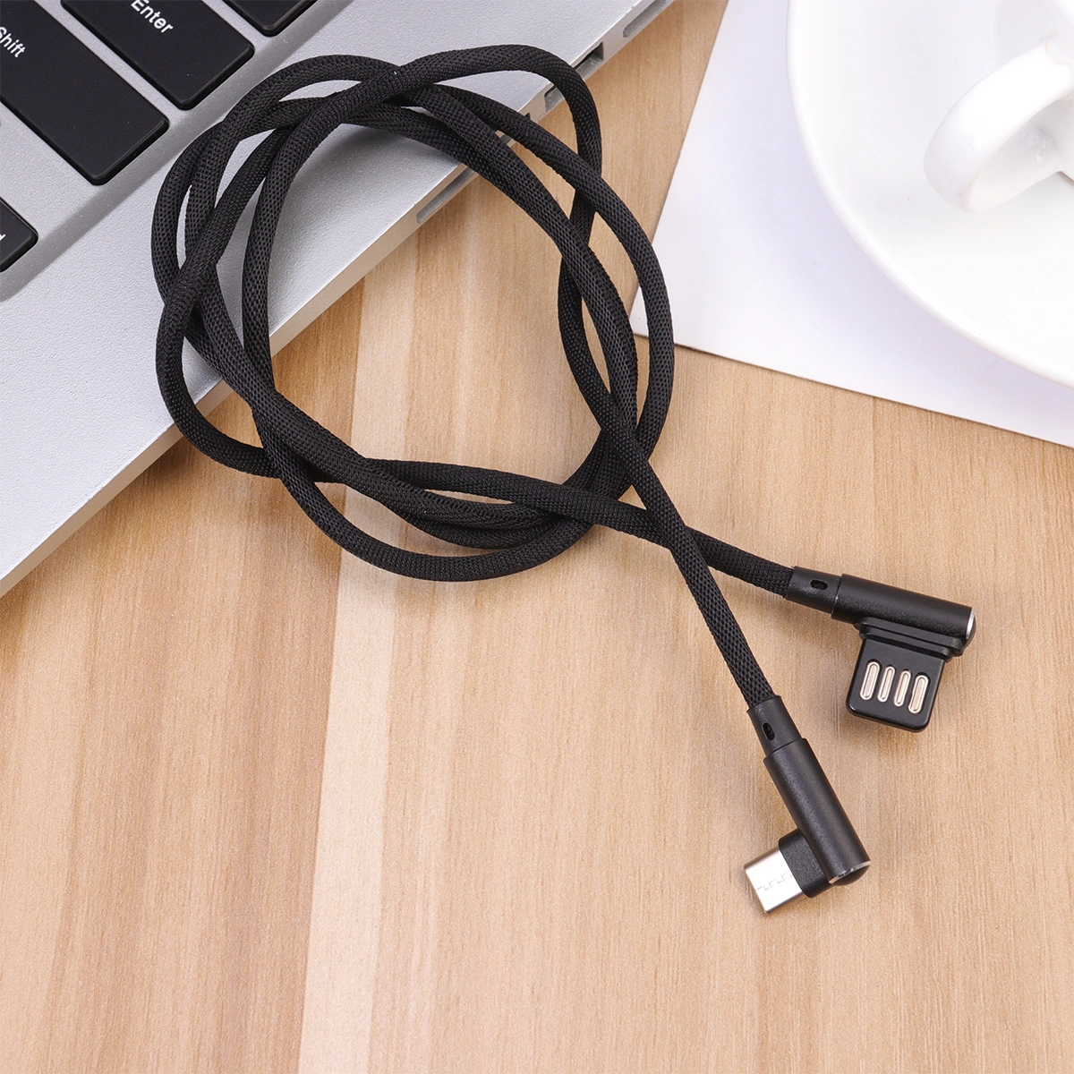 1m 90 Degree Elbow Data Cable Type C Cable Charging Cable USB C Mobile Phone Braided Charger Cord for Smart Phone (Black)