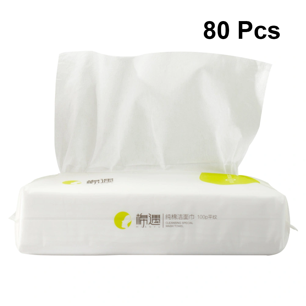 80pcs Disposable Washcloth Non-woven Fabric Cleansing Face Towel Facial Tissue for Travel Home (White, 80pcs/Bag)