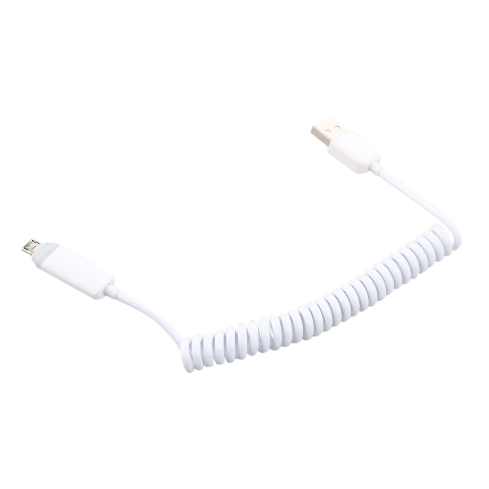 1m Spiral Coiled USB Micro 5 Pin Male to USB 2.0 Male Data Charge Cable with Light (White)