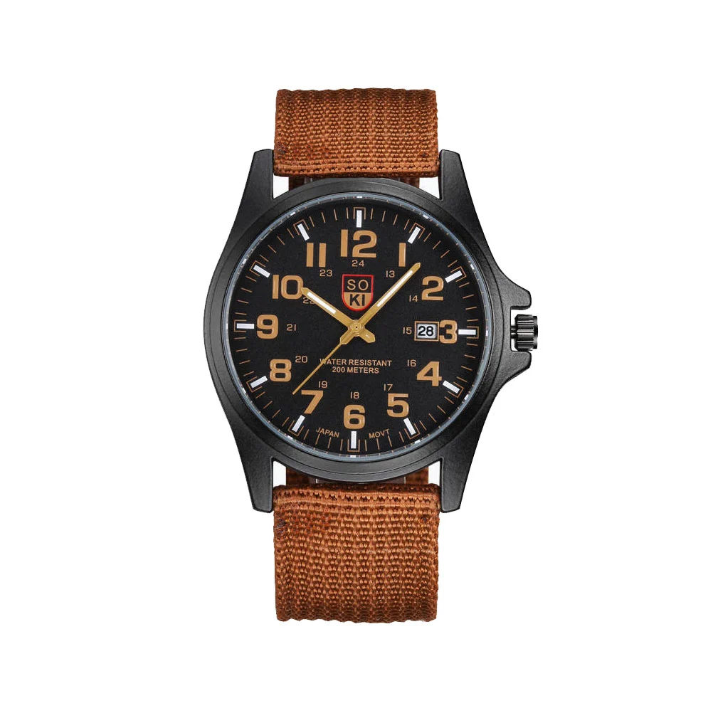 Man Quartz Wrist Watch Woven Nylon Male Watch Fashion Sports Wrist Watches Calendar Quartz Wrist Watch (Brown)