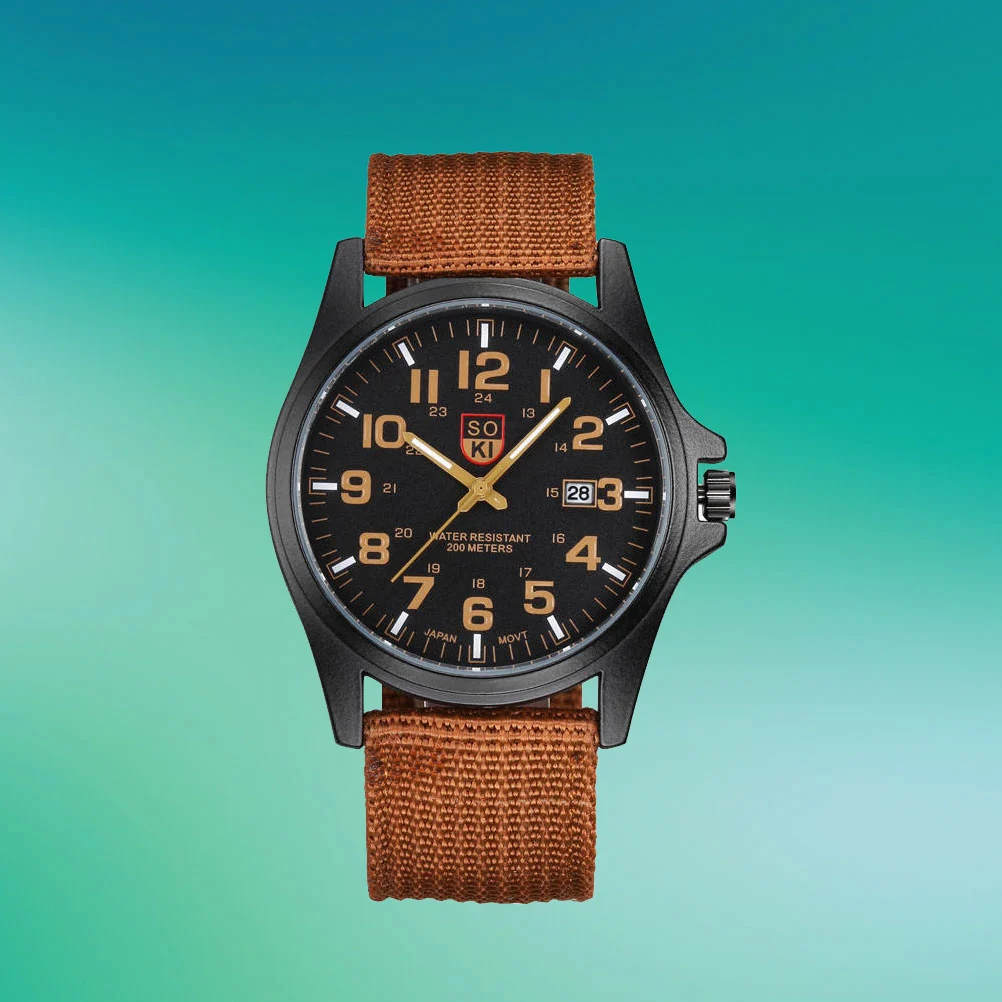 Man Quartz Wrist Watch Woven Nylon Male Watch Fashion Sports Wrist Watches Calendar Quartz Wrist Watch (Brown)