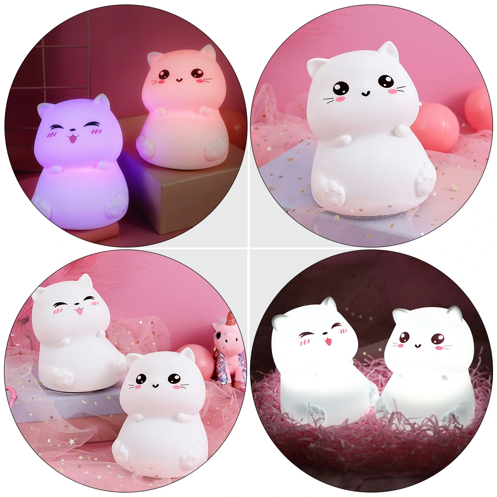 1Pc USB Charging Cat Lamp Color Changing Patted Lamp for Home Bedside (White)