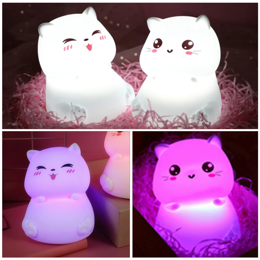 1Pc USB Charging Cat Lamp Color Changing Patted Lamp for Home Bedside (White)