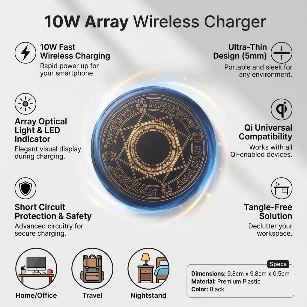 10W Array Wireless Charger Short Circuit Protection Fast Charger for Smart Phone (Black)