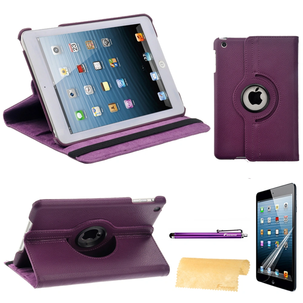 4-in-1 360-degree Rotating Stand Smart PU Case & Stylus Pen & Screen Guard & Cloth Set for mini (Purple)