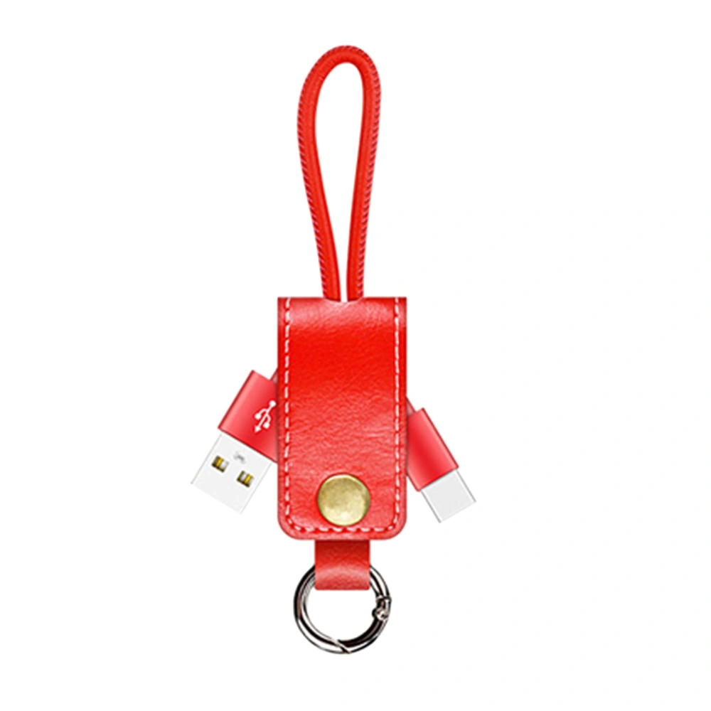 Fashion Fast Charging USB Cable Type C Leather Keychain Charge Data Sync Cable Key Holder Compatible with Android (Red)