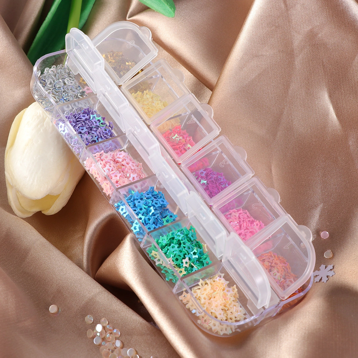 1 Box Nail DIY Decals Five-pointed Star Shape Nail Sequins Sticker 12 Slots Colorful Nail Art Ornaments