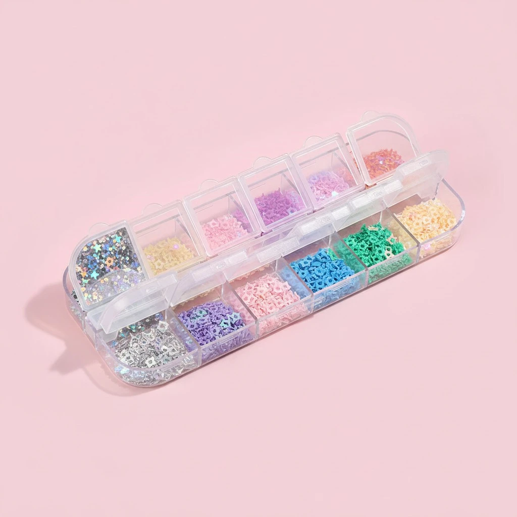 1 Box Nail DIY Decals Five-pointed Star Shape Nail Sequins Sticker 12 Slots Colorful Nail Art Ornaments
