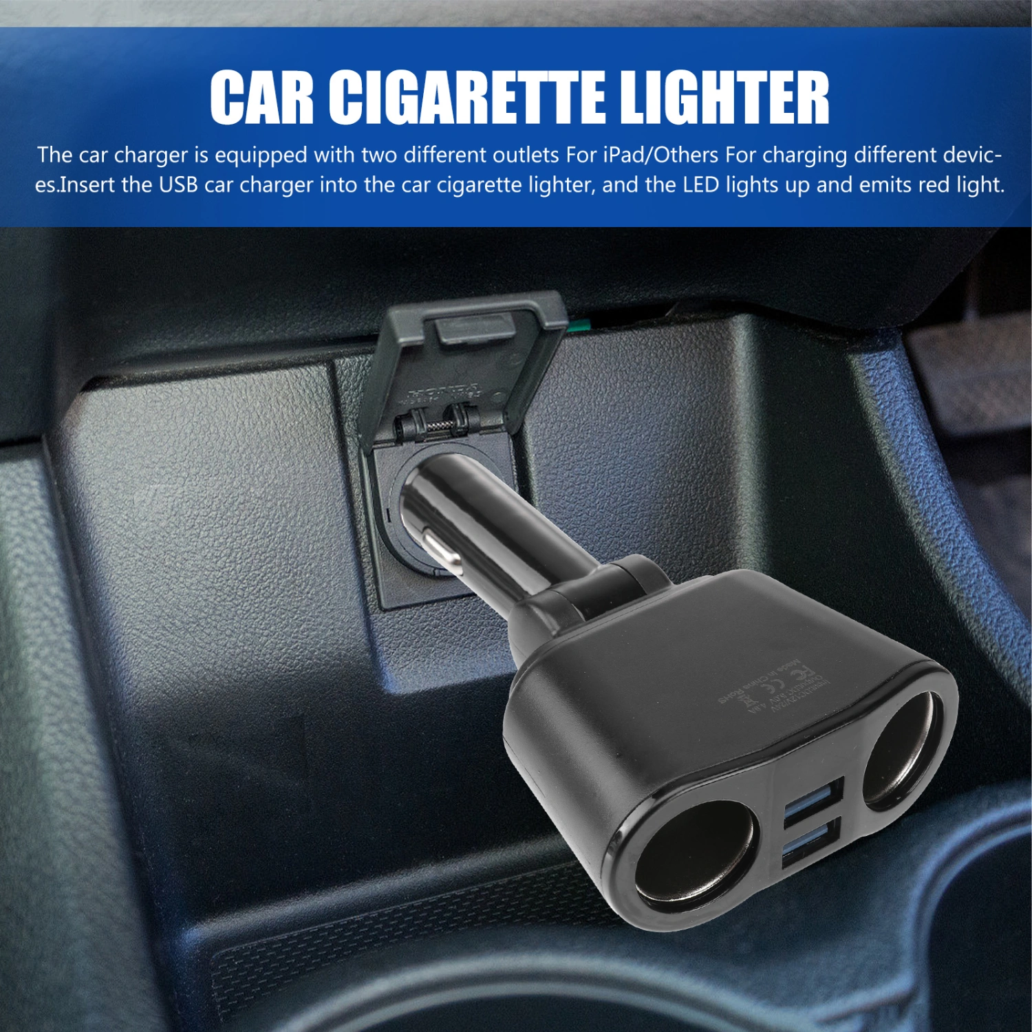 1Pc Car Charging Wire General Vehicle Cigarette Lighter Cigarette Lighter Power Supply Socket(Black)