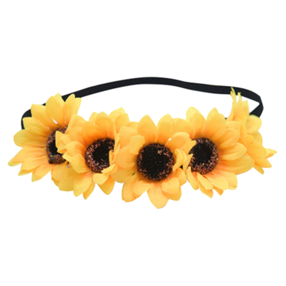 Women Sunflower Design Hair Band Fashion Stylish Headwrap Creative Sunflower Headband Bright Color Headdress Hair Accessories (Yellow)