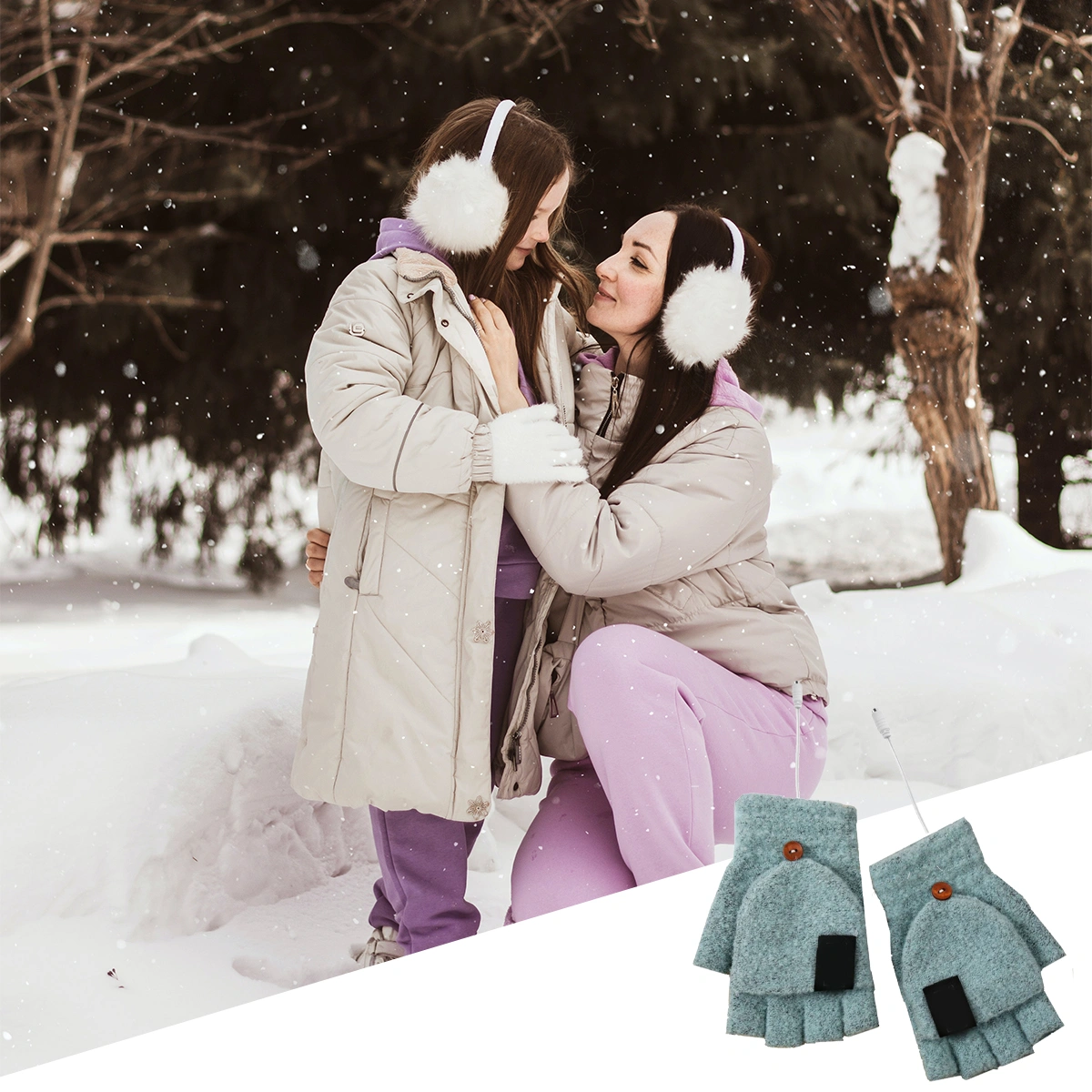 1 Pair USB Heated Gloves Knitted Flip-top Gloves Winter Hand Warmer Gloves